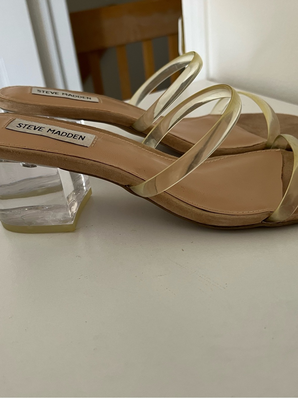 Steve Madden Gold Clear-Strap Block Heel Sandals